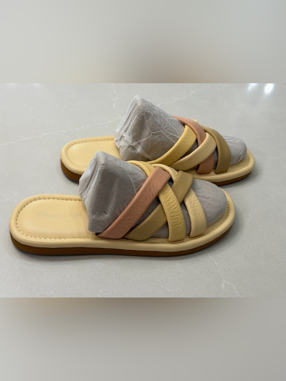 Madewell Leeandra Slide Sandal Leather Puffy Crisscross Pastel Multi 9.5